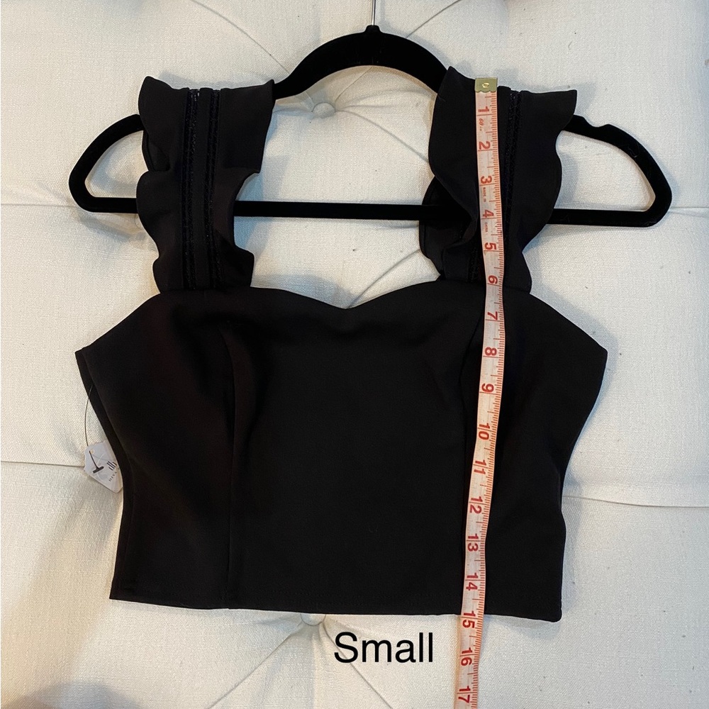 Black Crop top sleeveless with ruffle detail size small NWT - Picture 11 of 15